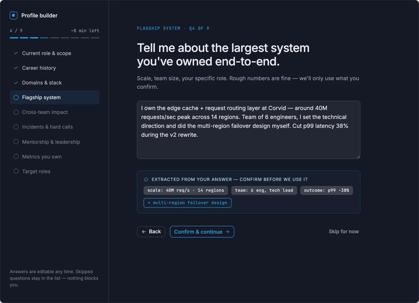 Profile builder screen