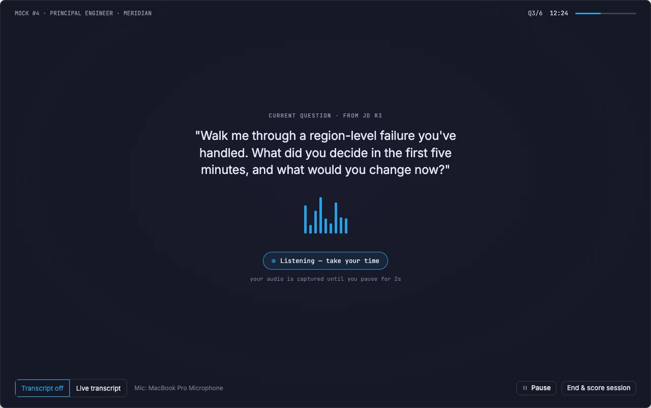 Voice mock interview screen